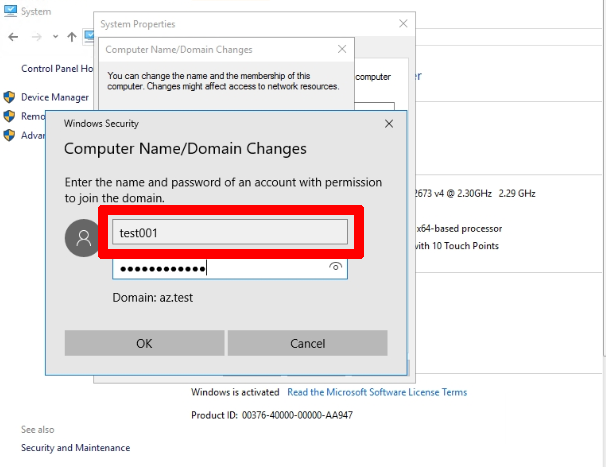 AAD DC Administratorsに追加したユーザーアカウントを入力